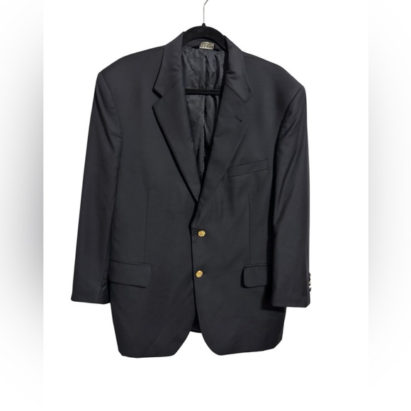 Jos. A. Bank Black Blazer Men’s W Gold Buttons Classic Preppy 100% Wool Size 42S - Picture 1 of 9